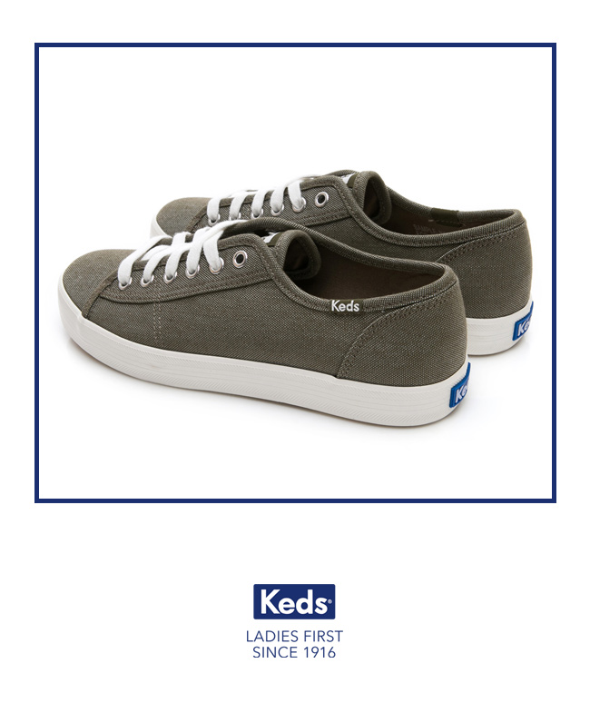 Keds KICKSTART 極簡素面綁帶休閒鞋-橄欖綠