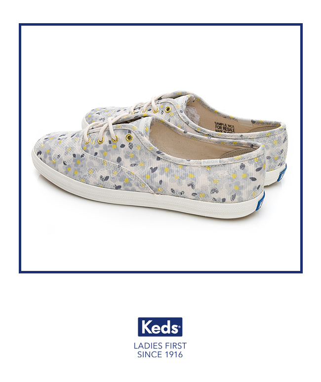 Keds CHAMPION 復古花卉綁帶休閒鞋-藍