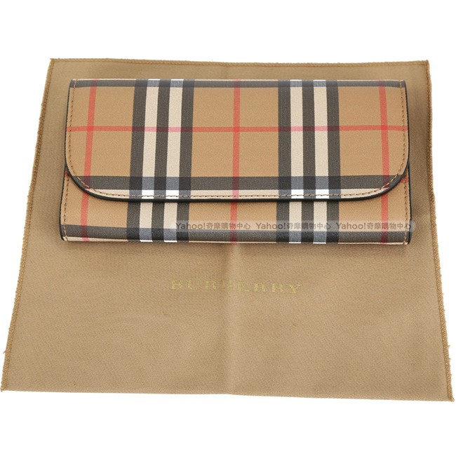 BURBERRY Vintage 格紋皮革釦式長夾(黑色)