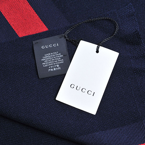 GUCCI STRONG BEE織帶蜜蜂刺繡LOGO喀什米羊毛混絲寬版圍巾/披肩(海軍藍)