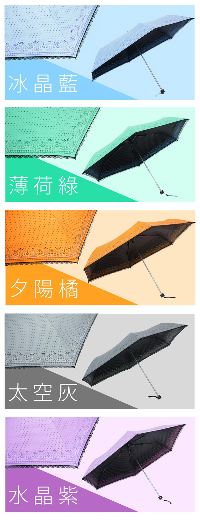 【TDN】降溫14度水玉巴洛克黑膠超輕量折傘/口紅傘 B6245A
