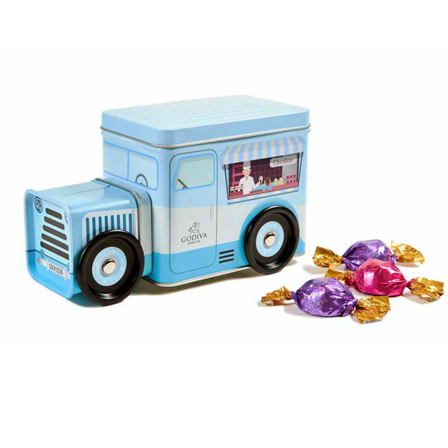 GODIVA 松露巧克力藍色小貨車力鐵盒(80g)