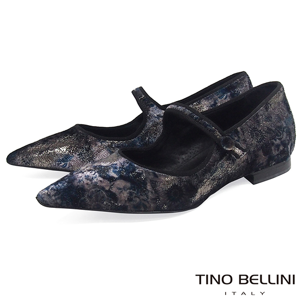 Tino Bellini義大利進口花樣年華絨布瑪麗珍鞋_ 藍