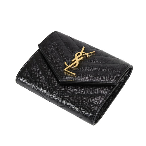 YSL MONOGRAM 魚子醬牛皮信封釦式中夾(黑色)