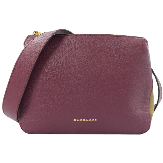 BURBERRY 燙印LOGO防刮牛皮寬背帶拉鍊斜背包(紅)