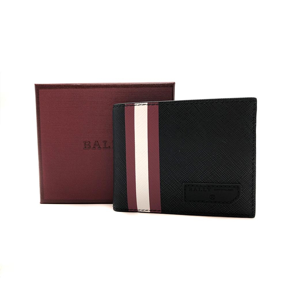 BALLY 紅白紅條紋荔枝牛皮單層鈔票短夾