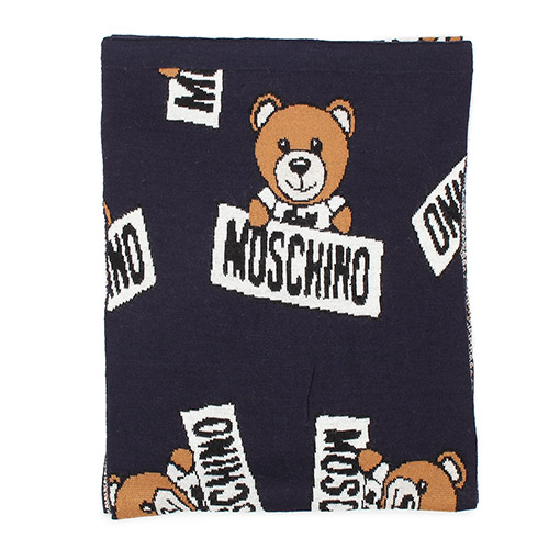 MOSCHINO 經典TOY小熊混織羊毛圍巾-深藍色
