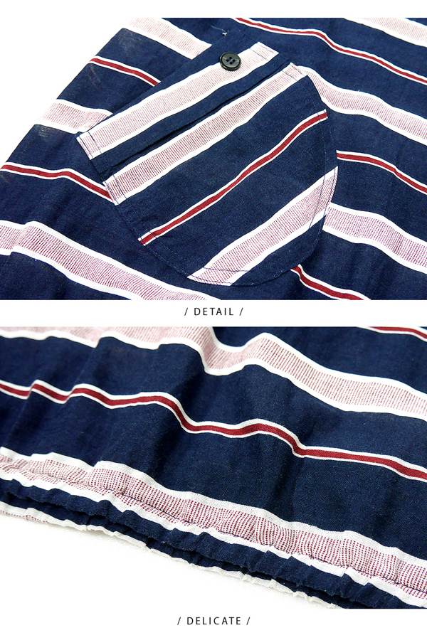 【麥雪爾】棉質造型口袋條紋花苞上衣