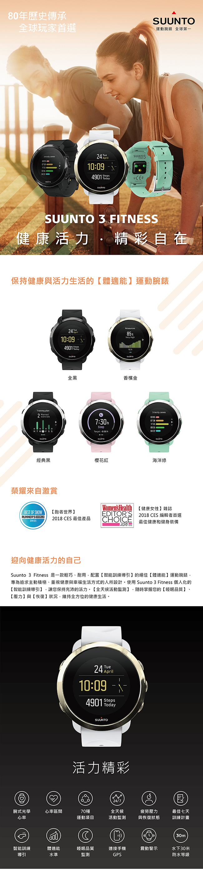 SUUNTO 3 Fitness 保持健康與活力生活的體適能運動腕錶 (經典黑)