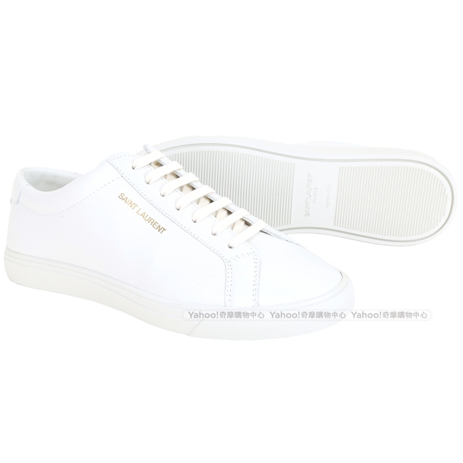 YSL Saint Laurent Andy 燙金字母繫帶滑板鞋(女款/白色)