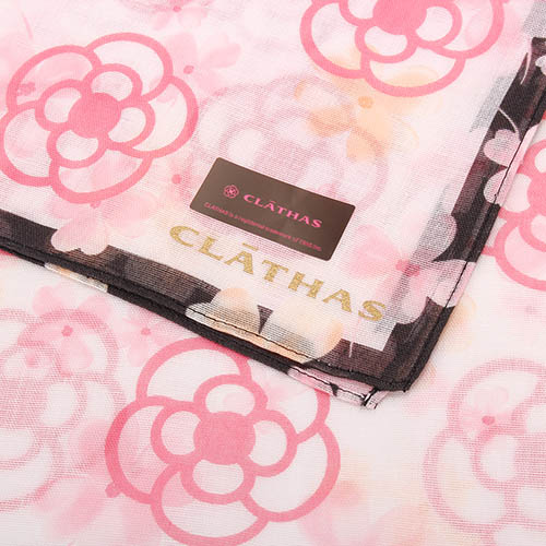 CLATHAS經典滿版山茶花純棉帕巾-粉紅/白