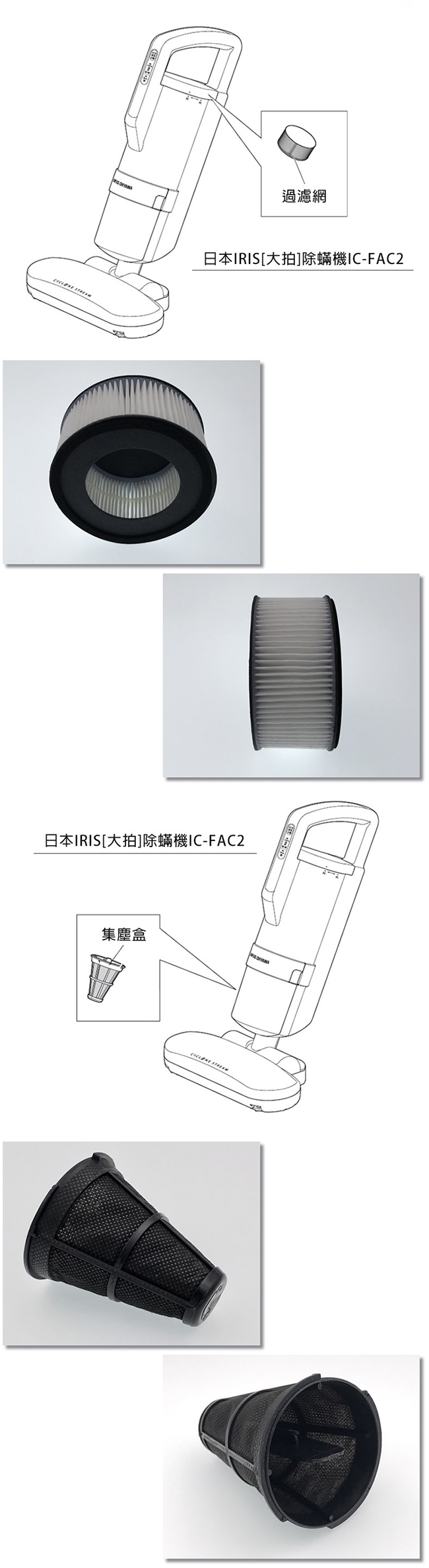 日本IRIS IC-FAC2除蟎機(大拍) 配件組(過濾網-2入+集塵盒-2入)