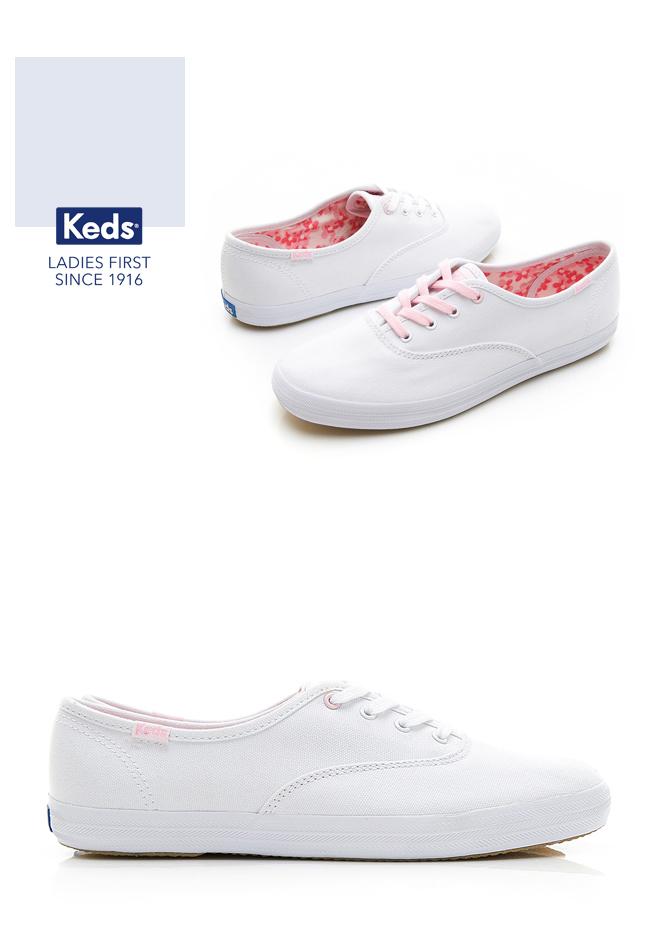 Keds CHAMPION 夢幻綁帶休閒鞋-白粉限定款