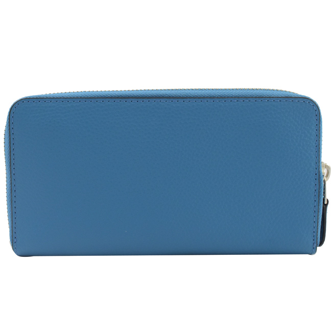 COACH 金屬LOGO經典牛皮ㄇ字拉鍊長夾(水藍)