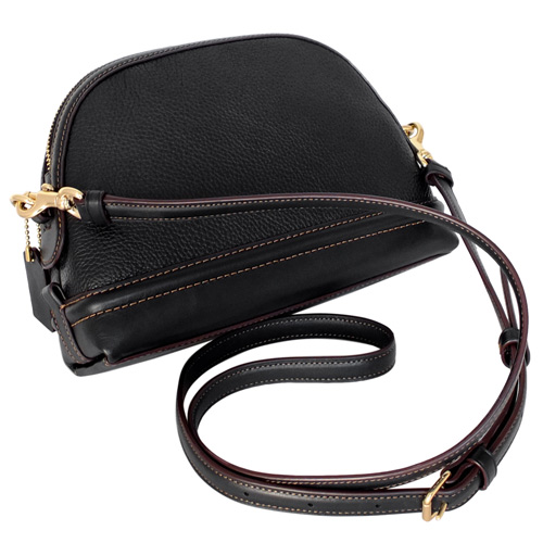 COACH黑色全皮拼接金屬C字斜背小款貝殼包