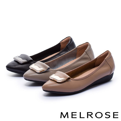 低跟鞋 MELROSE 舒適典雅金屬鑽飾釦全真皮楔型低跟鞋－灰