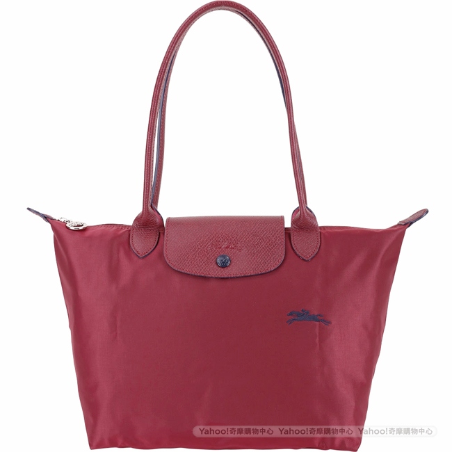 LONGCHAMP Le Pliage 小款 奔馬刺繡長提把水餃包(勃根地紅)