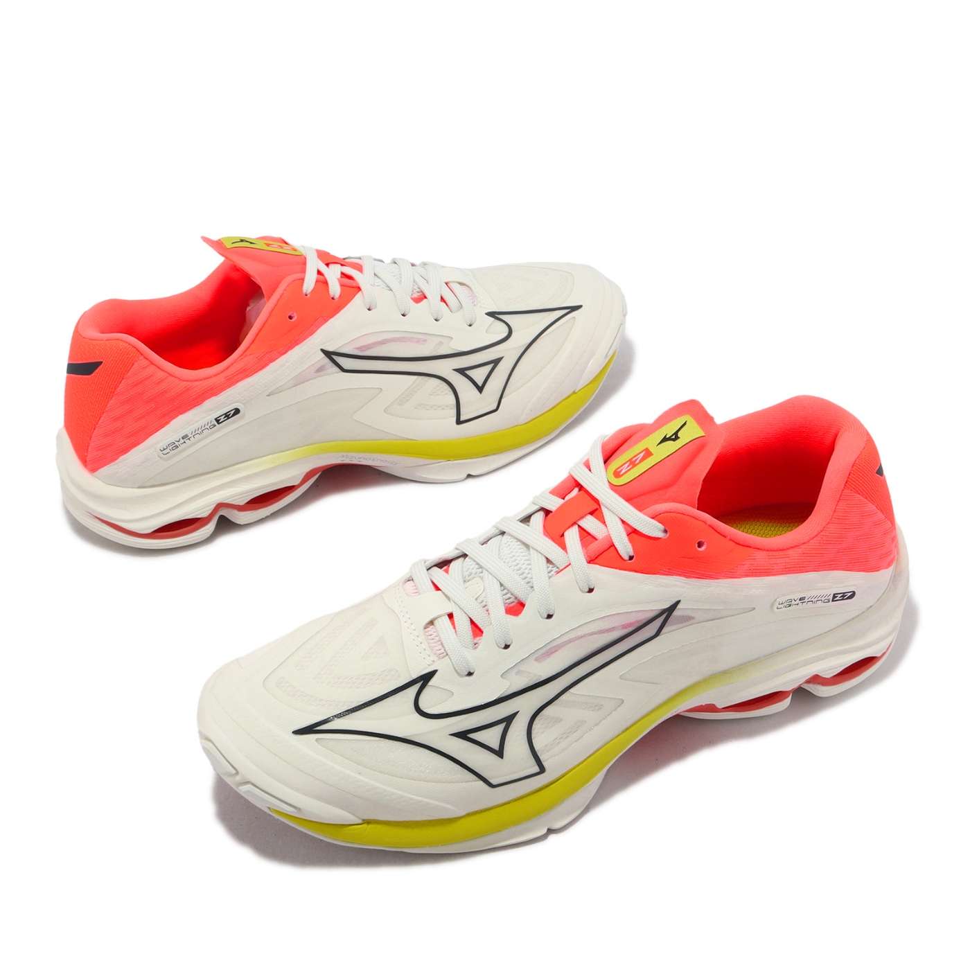 Mizuno 排球鞋Wave Lightning Z7 男鞋寬楦白橘黃回彈羽桌球鞋運動 