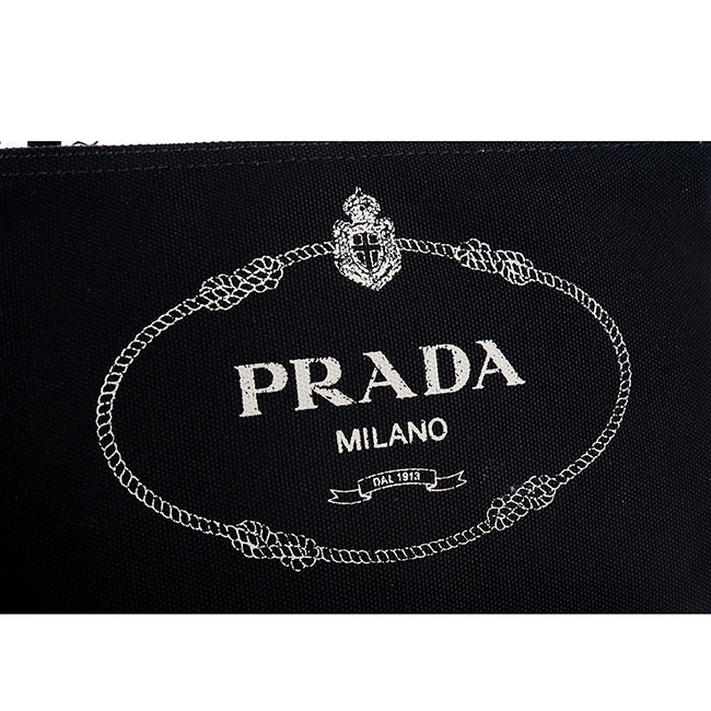 PRADA 透明PVC印字LOGO手提/肩背兩用水桶包附小袋 (小/黑色)