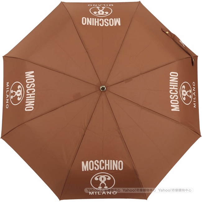 MOSCHINO 咖啡色附金屬字母傘套自動摺疊晴雨傘(展示品)