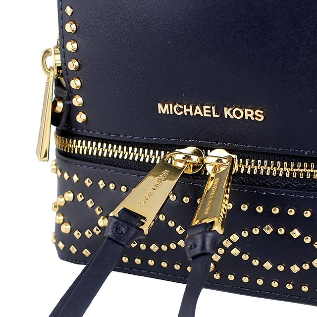 MICHAEL KORS Rhea 藍色硬質皮革鉚釘金字斜背/後背包(迷你)