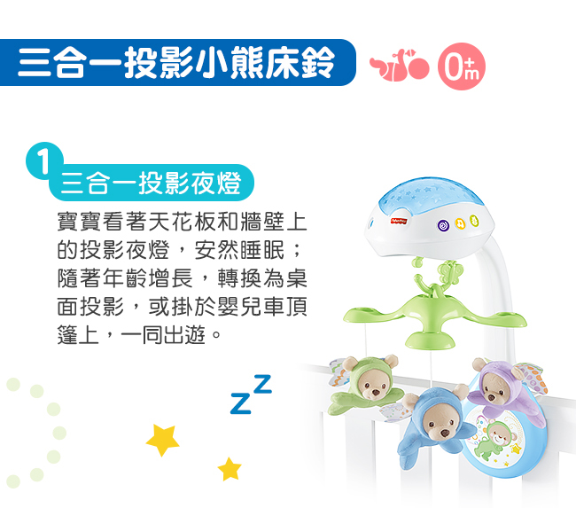 奇哥 Fisher-Price 費雪 三合一投影小熊床鈴