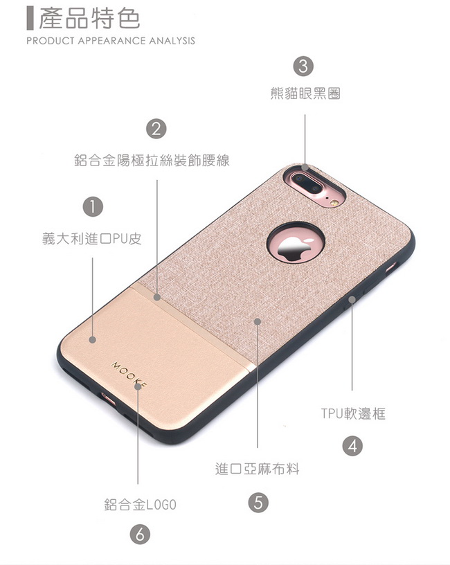 Mooke iPhone 7 /8尊爵Nappa保護殼-香檳金