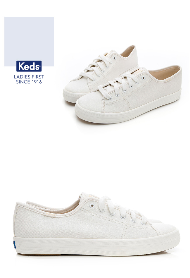 Keds KICKSTART 珠光布面綁帶休閒鞋-白