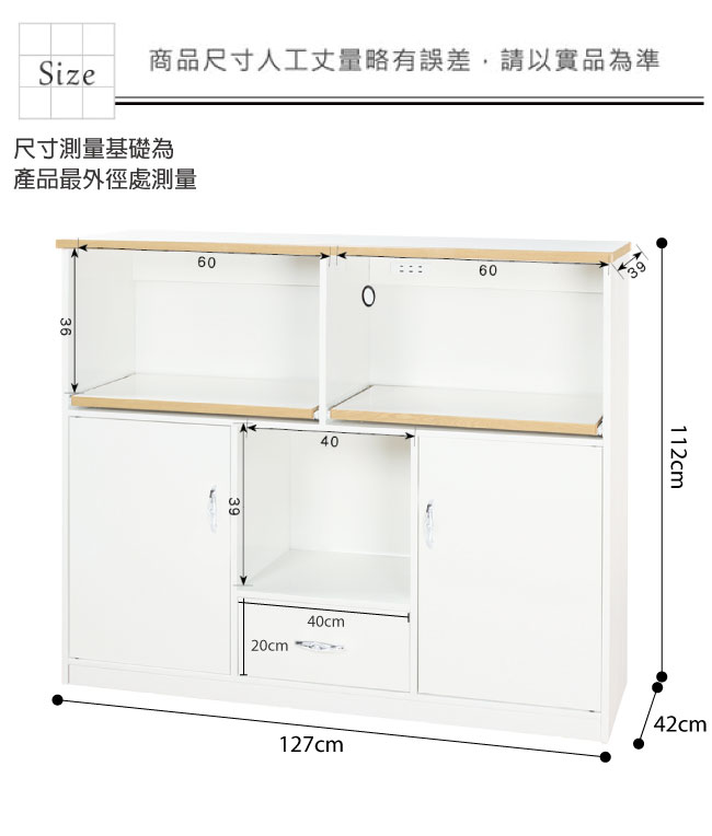 綠活居 阿爾斯環保4.2尺塑鋼二門單抽餐櫃(三色)-127x42x112cm免組