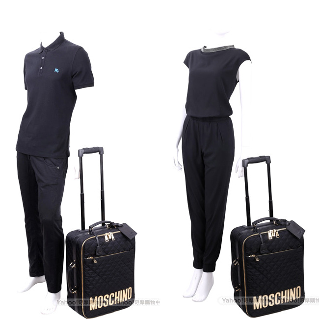 MOSCHINO 菱格車縫設計行李箱(黑色)