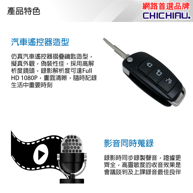 【CHICHIAU】Full HD 1080P 遙控器造型微型針孔攝影機