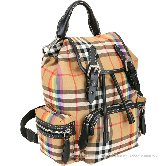 BURBERRY The Rucksack Vintage 小型彩虹格紋軍旅後背包(黑色)