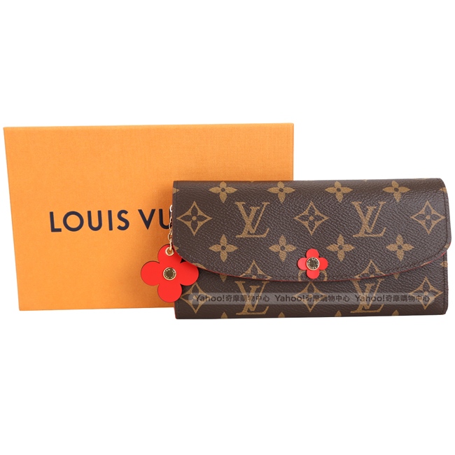 LV M62941 EMILIE Monogram 經典圖騰紅花釦式長夾