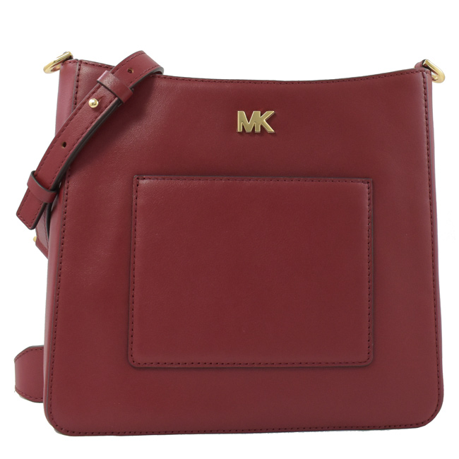 MICHAEL KORS GLORIA金屬LOGO牛皮拉鍊斜背包(栗紅色)