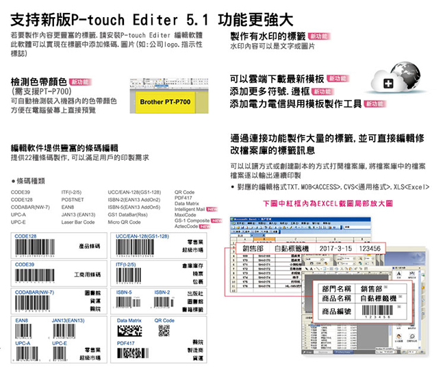 Brother PT-P700 簡易型高速財產條碼標籤印字機