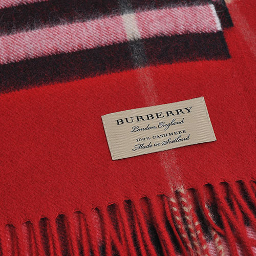 BURBERRY 經典大格紋喀什米爾羊毛圍巾(繽紛鮮紅格紋/168x30)