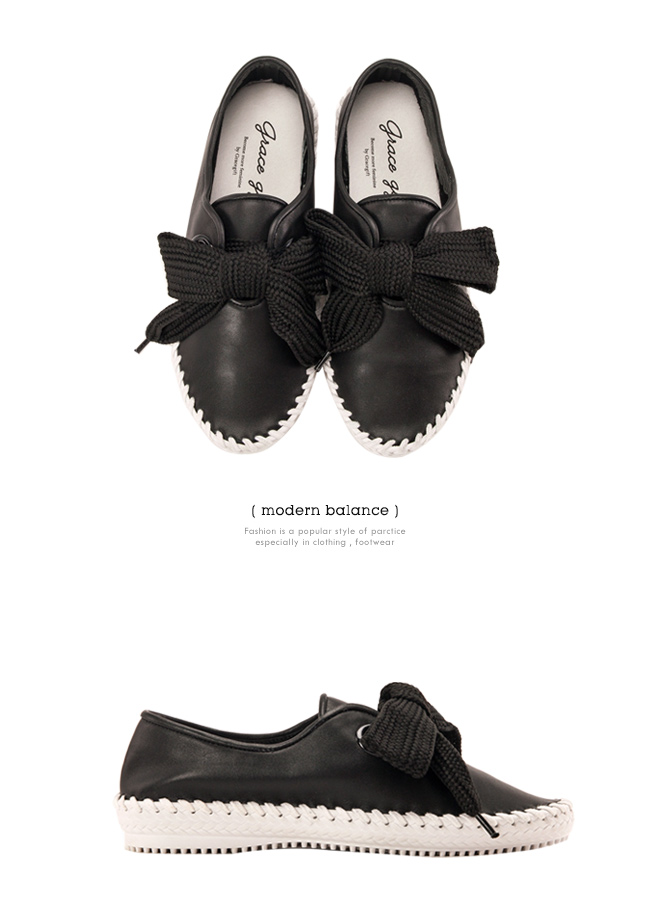 Grace gift-全真皮寬版織帶麻繩休閒鞋 黑