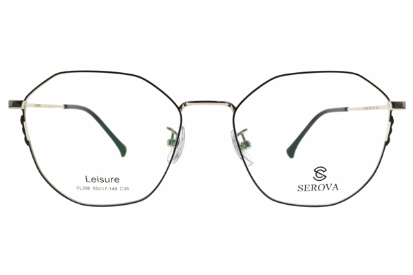 SEROVA 眼鏡 簡約典雅圓框/黑-銀 #SL398 C36