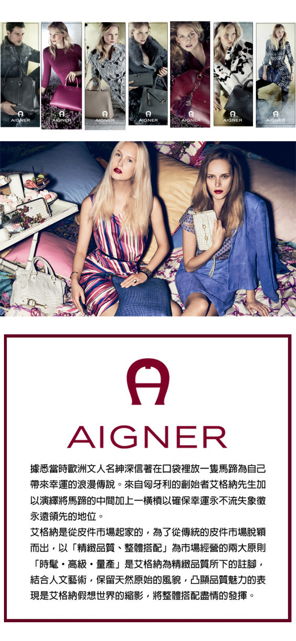 Aigner 愛格納LOGO杏色後背包+酒紅4卡卡套+小牛皮手環組