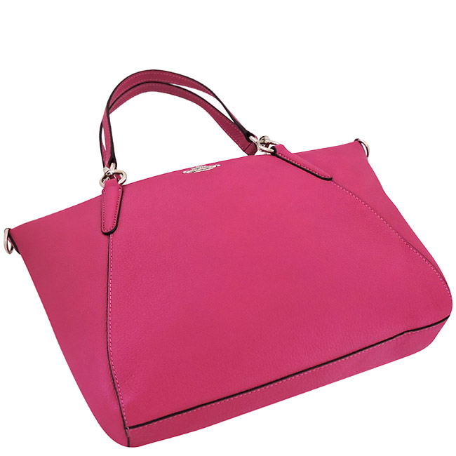 COACH 桃紅色荔枝紋皮革手提/斜背兩用包