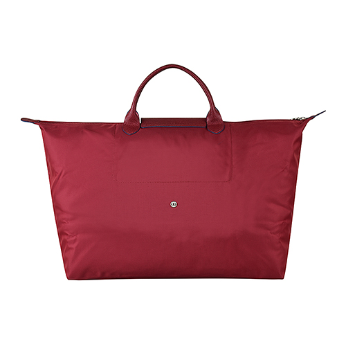 LONGCHAMP COLLECTION刺繡LOGO尼龍摺疊款短把手提包(大/石榴紅x藍)