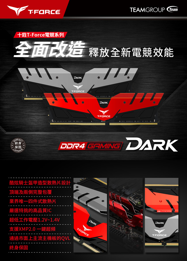 TEAM十銓DARK紅 DDR4-3000 16GB(8G*2) 桌上型記憶體