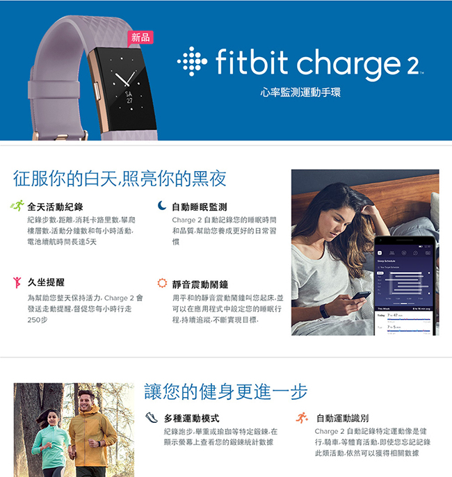 Fitbit Charge 2 無線心率監測專業運動手環 消光黑 特別版