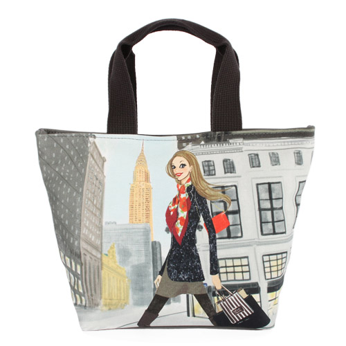 Reiko Aoki 青木禮子 Crysler 插畫彩繪磁釦小型托特包-灰色