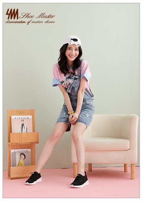 SM-簡約水鑽英文字伸縮鞋帶厚底休閒鞋