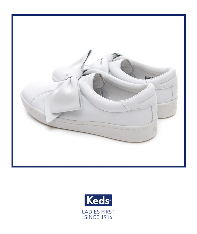 Keds 皮革蝴蝶結經典休閒鞋-白色