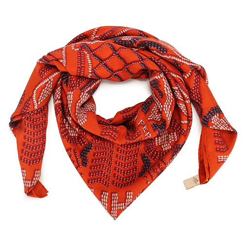 HERMES經典凱利包圖騰真絲披肩方型大絲巾圍巾-橘色
