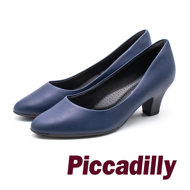 Piccadilly 俐落簡約 軟墊中跟淑女鞋- 藍(另有黑)