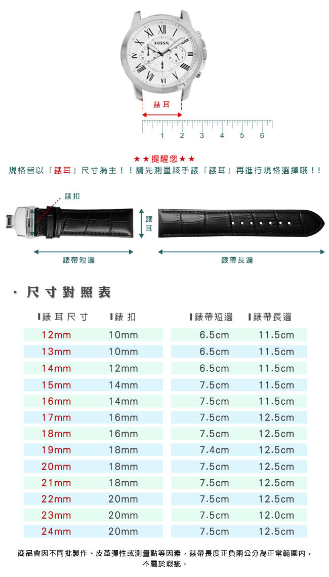 Watchband 經典復刻時尚指標壓紋真皮雙邊壓扣錶帶 黑x白x金扣