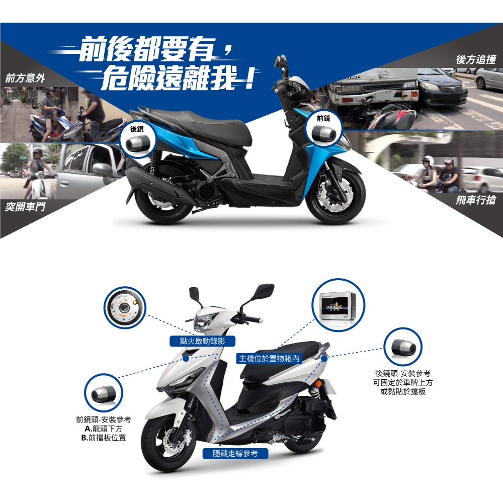 LOOKING SPORT168 AHD1080P WIFI版 機車行車記錄器 前後雙錄